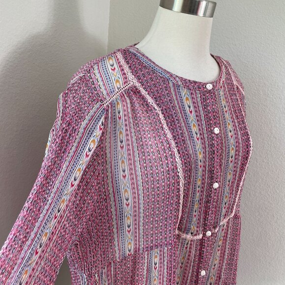 Sundance Womens Petite XL Blouse Gemini Top Berry Pink Button Down Sheer Shirt - Picture 4 of 11